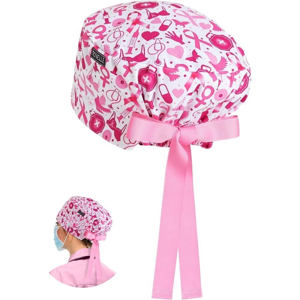 Pink Breast Cancer Awareness Scrub Cap Women Adjustable Surgical Hat